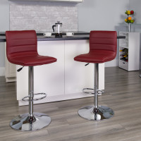 Flash Furniture Contemporary Burgundy Vinyl Adjustable Height Bar Stool with Chrome Base CH-92023-1-BURG-GG